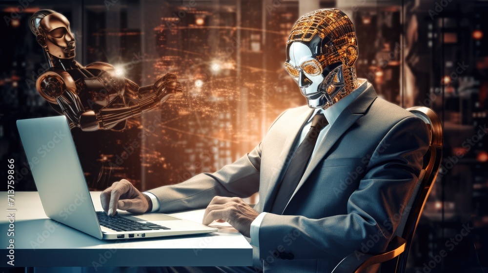 Futuristic cyber business and intelligence robotic working concept in modern global business Futuristic cyber business and intelligence robotic working concept in modern global business
