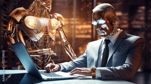 Futuristic cyber business and intelligence robotic working concept in modern global business