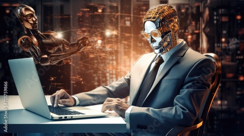 Futuristic cyber business and intelligence robotic working concept in modern global business