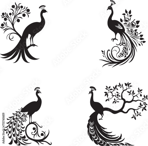 Set of Peacock black silhouette 