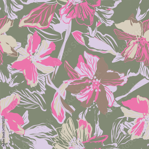 Neutral Colour Abstract Floral Seamless Pattern Design