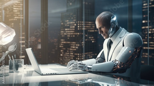 Futuristic cyber business and intelligence robotic working concept in modern global business
