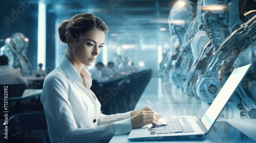 Futuristic cyber business and intelligence robotic working concept in modern global business