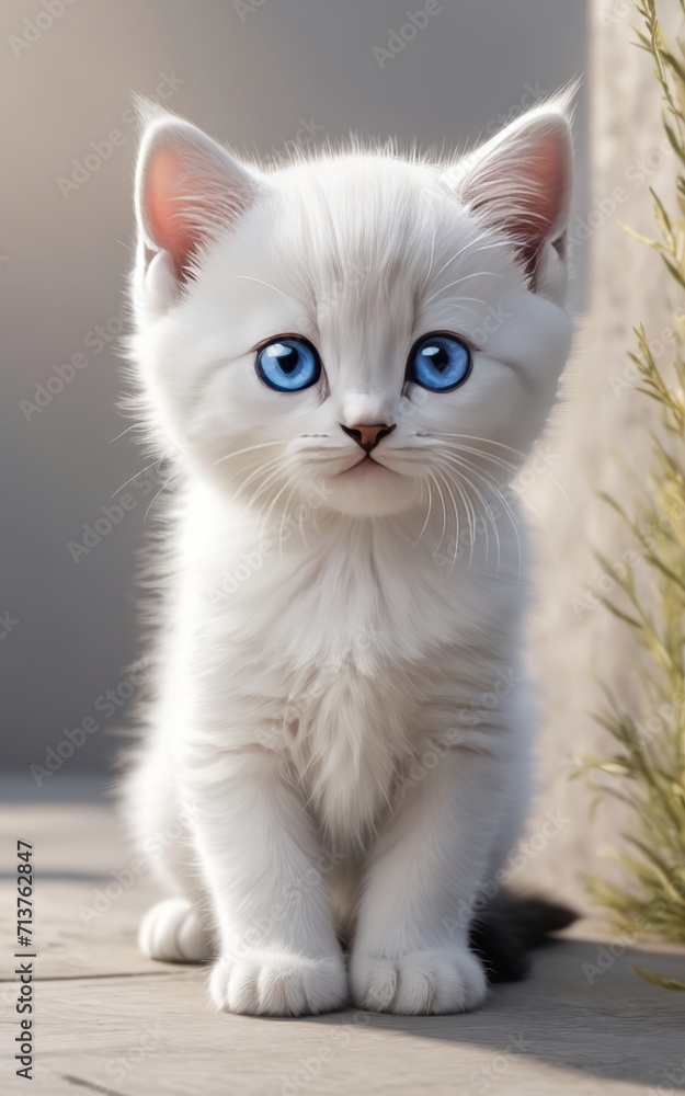 kitten big chibi blue eyes cute fold little ears and unicorn horn