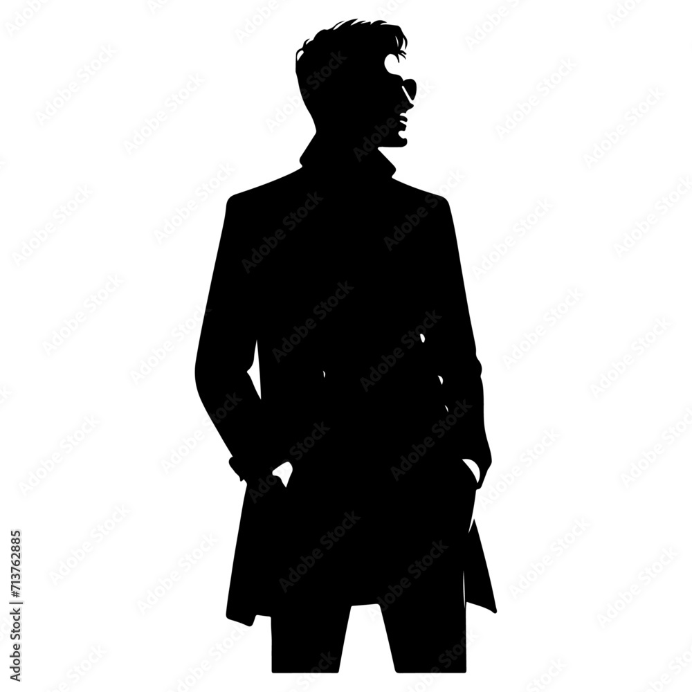 minimal Man in jacket standing with hand in his pocket pose vector silhouette minimal Man in jacket standing with hand in his pocket pose vector silhouette
