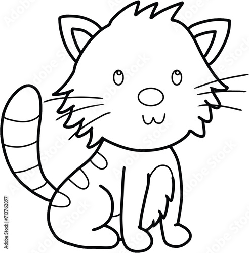 Cute Cat Coloring Page Vector Illustration. Cute Simple Cat Cartoon Coloring Page with white Background.