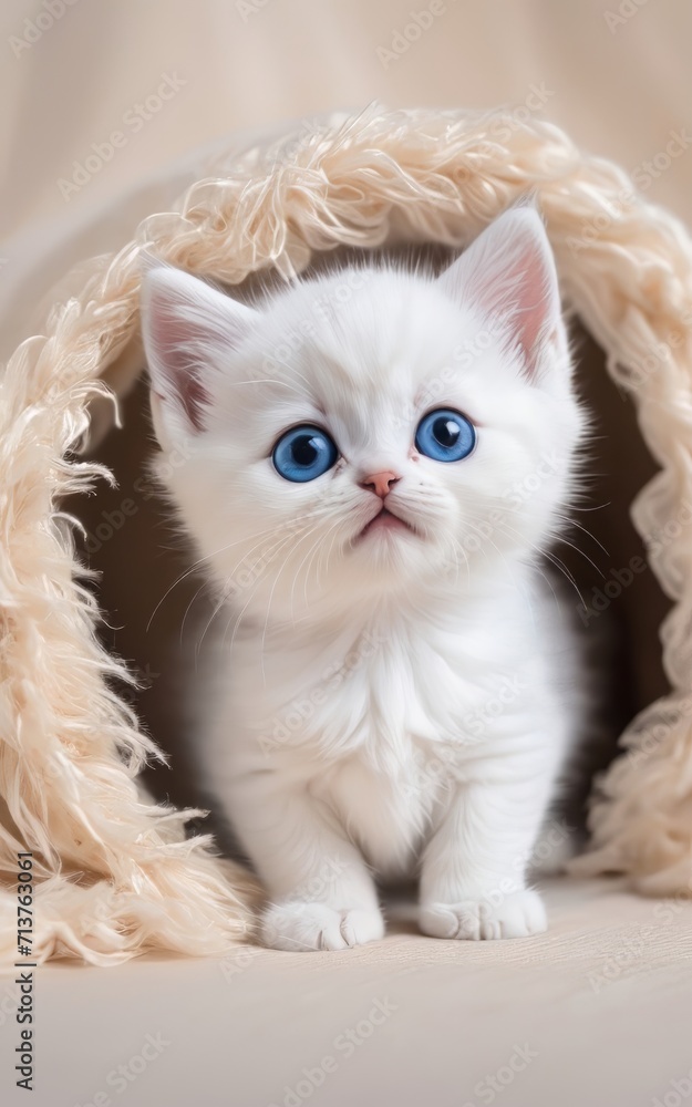 a kitten big chibi blue eyes cute fold little ears