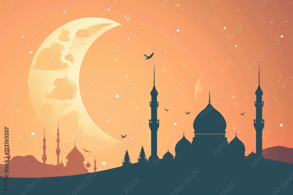 Eid mubarak and Ramadhan Kareem Minimalist Greeting Card Template with Islamic Design Elements