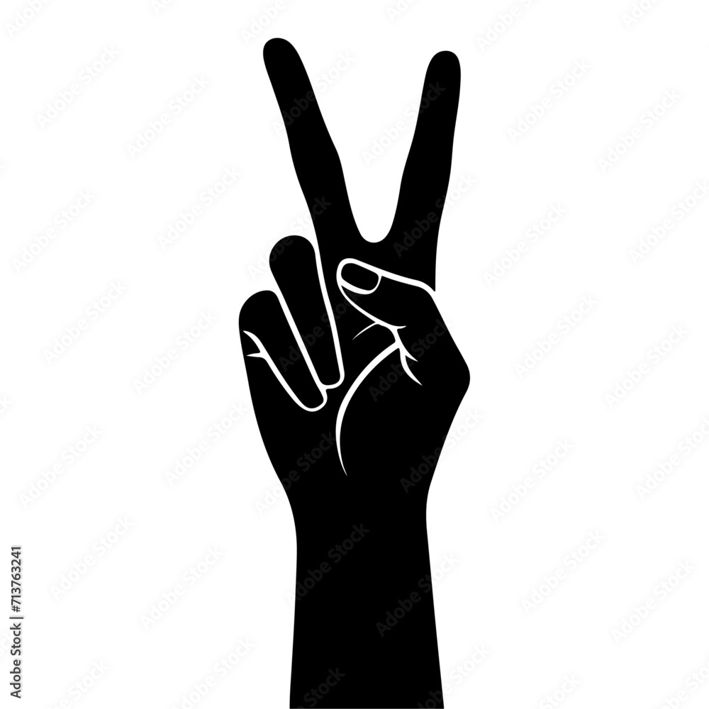 minimal Victory Hand Gesture Vector silhouette, black color silhouette, white background