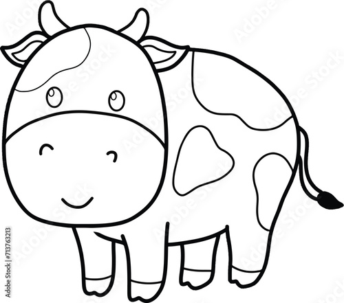 Cute Cow Coloring Page Vector Illustration. Cute Simple Cow Cartoon Coloring Page with white Background.
