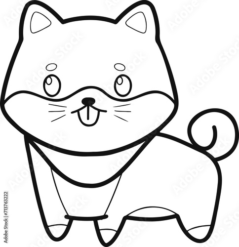 Cute Dog Coloring Page Vector Illustration. Cute Simple Dog Cartoon Coloring Page with white Background.