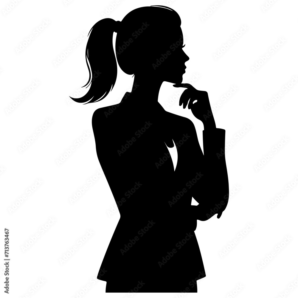 woman in suit thinking pose vector silhouette