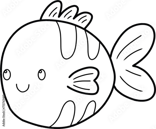 Cute Fish Coloring Page Vector Illustration. Cute Simple Fish Cartoon Coloring Page with white Background.