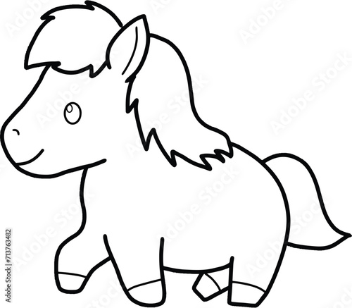 Cute Horse Coloring Page Vector Illustration. Cute Simple Horse Cartoon Coloring Page with white Background.