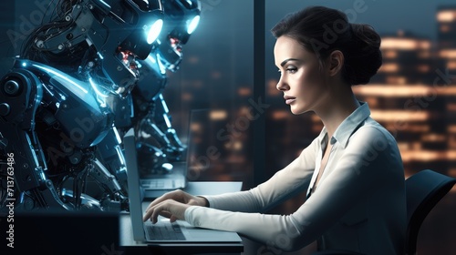 Futuristic cyber business and intelligence robotic working concept in modern global business