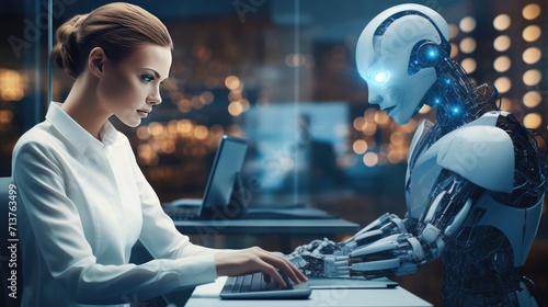 Futuristic cyber business and intelligence robotic working concept in modern global business