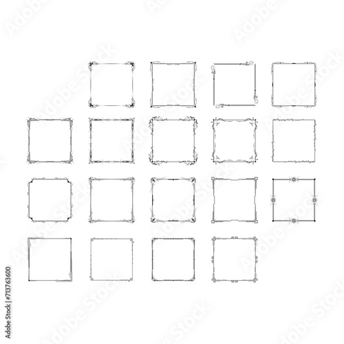 Set Black Simple Line Frame Collection Doodle Square Floral Frame Elements Vector Design Style Sketch Isolated Illustration For Banner