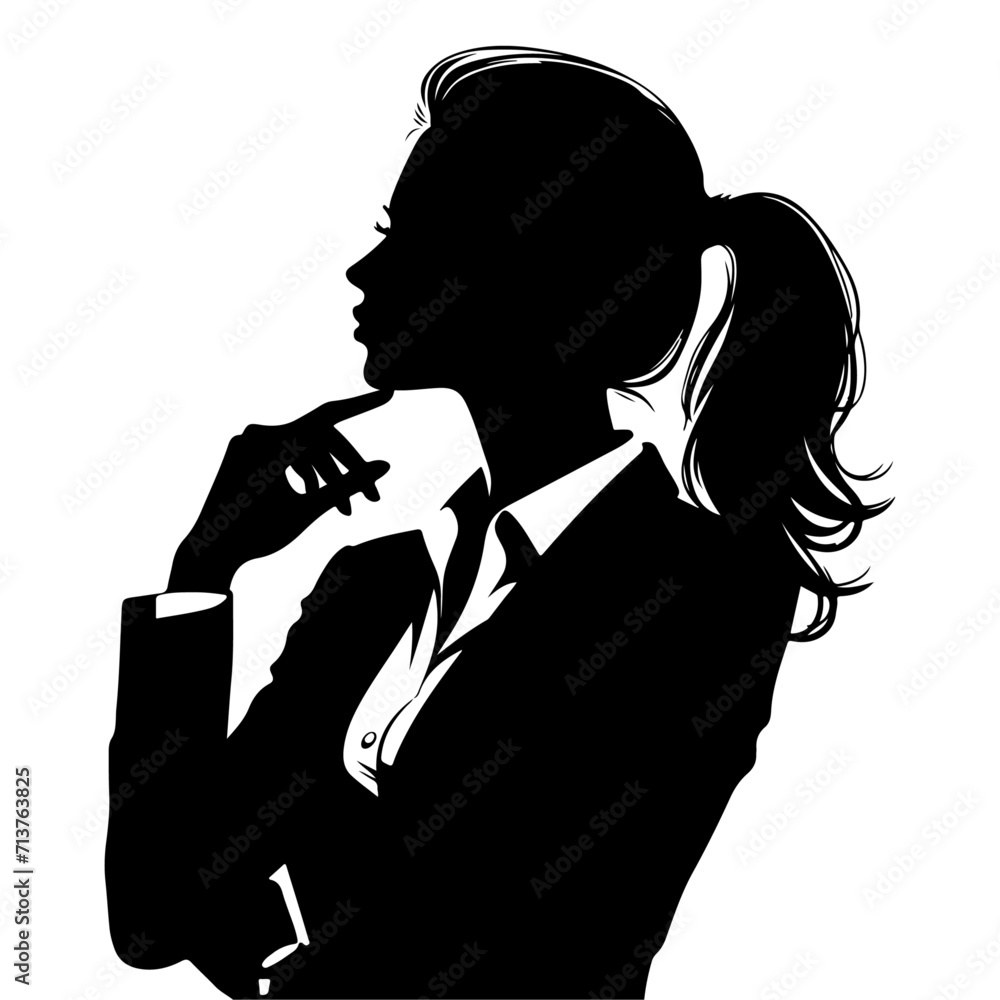 woman in suit thinking Sitting on the chair pose vector silhouette