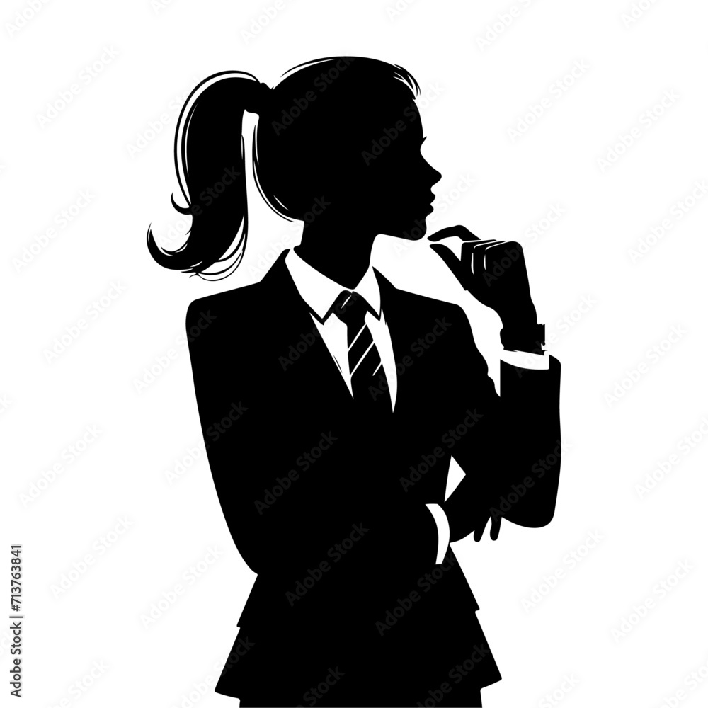 woman in suit thinking Sitting on the chair pose vector silhouette