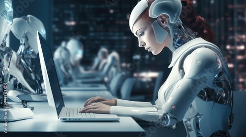 Futuristic cyber business and intelligence robotic working concept in modern global business