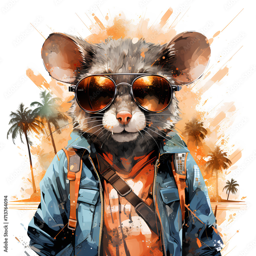 Cool Mouse in Watercolor effect - obrazy, fototapety, plakaty 