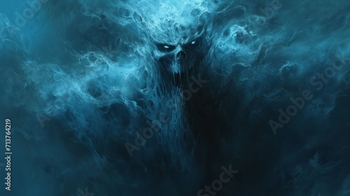Wispy Smoke Forming a Menacing Monster Face, Suited for Dark Fantasy Art Lovers, Spooky Book Cover Artists, and Horror Film Set Designers photo