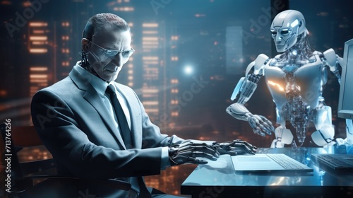 Futuristic cyber business and intelligence robotic working concept in modern global business