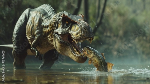 Tyrannosaurus rex catches and eats fish © ding