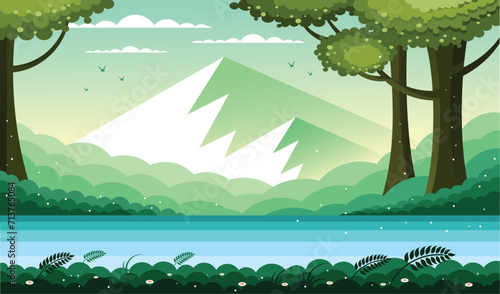 Mountain and Lake Landscape Illustration (ID: 713765084)