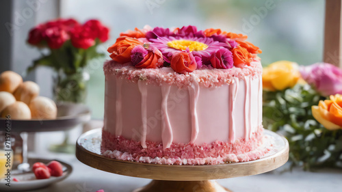 cake with cream and berries