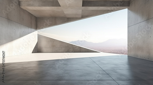 abstract of concrete interior with sunlight cast the shadow on the wall and floor 3D render