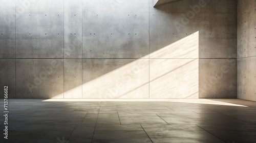 abstract of concrete space interior with sunlight cast the shadow 3D render