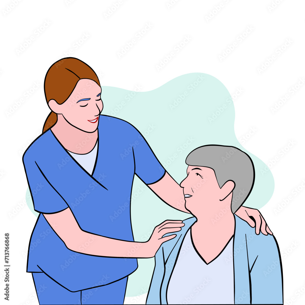 Nurse taking care of suffering senior patient. Nurse taking care of suffering senior patient.