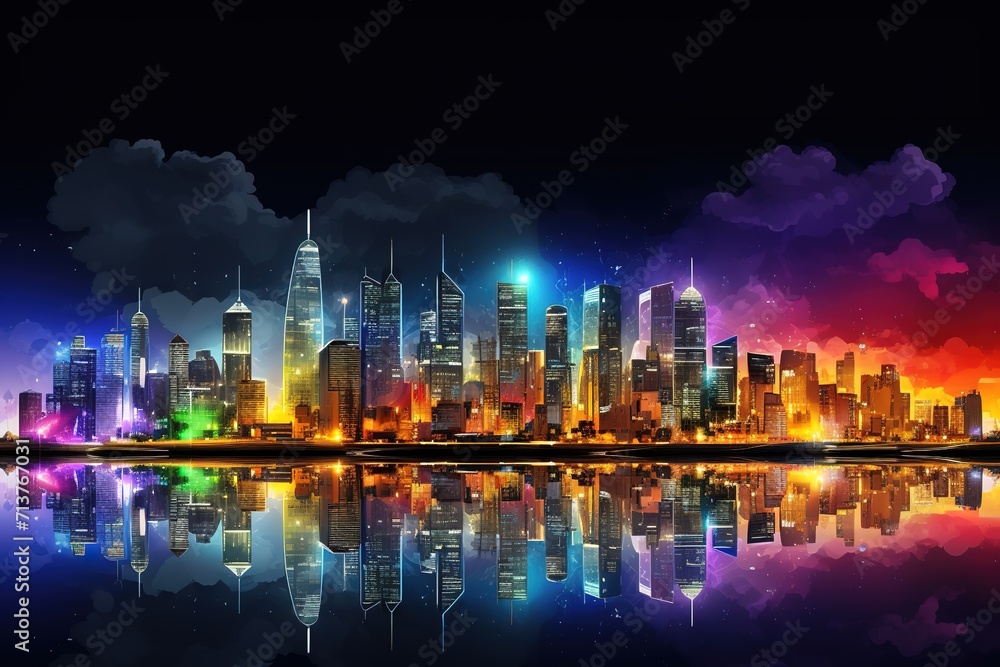city skyline at night Generative AI