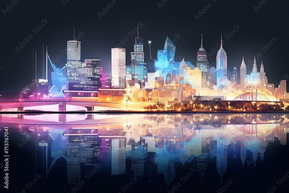 Obraz premium city skyline at night Generative AI