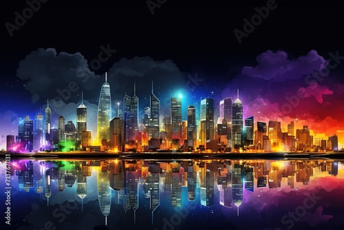 city skyline at night Generative AI © STF Design 