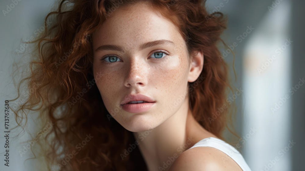 Naklejka premium Beauty in simplicity: a model with clear, blemish-free skin
