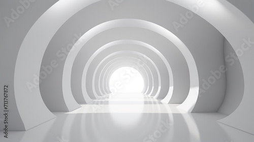 abstract of white concrete tunnel with the light cast shadow on the wall