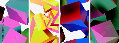Composition of 3d cubes and other geometric elements background design for wallpaper, business card, cover, poster, banner, brochure, header, website © antishock