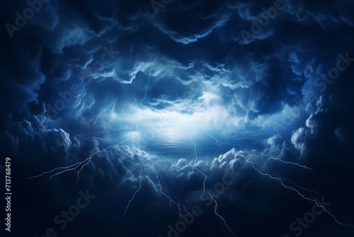 Graphic resources of blue smoke, mist, cloud, thunder, storm or dye, paint floating in water or levitating in air. Abstract, minimalist and surreal blank background with copy space