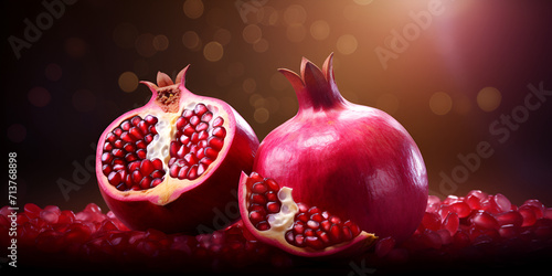 Exploring Gastronomic Delight: Halved Pomegranate Extravaganza - A Fresh and Nutrient-packed Culinary Marvel photo
