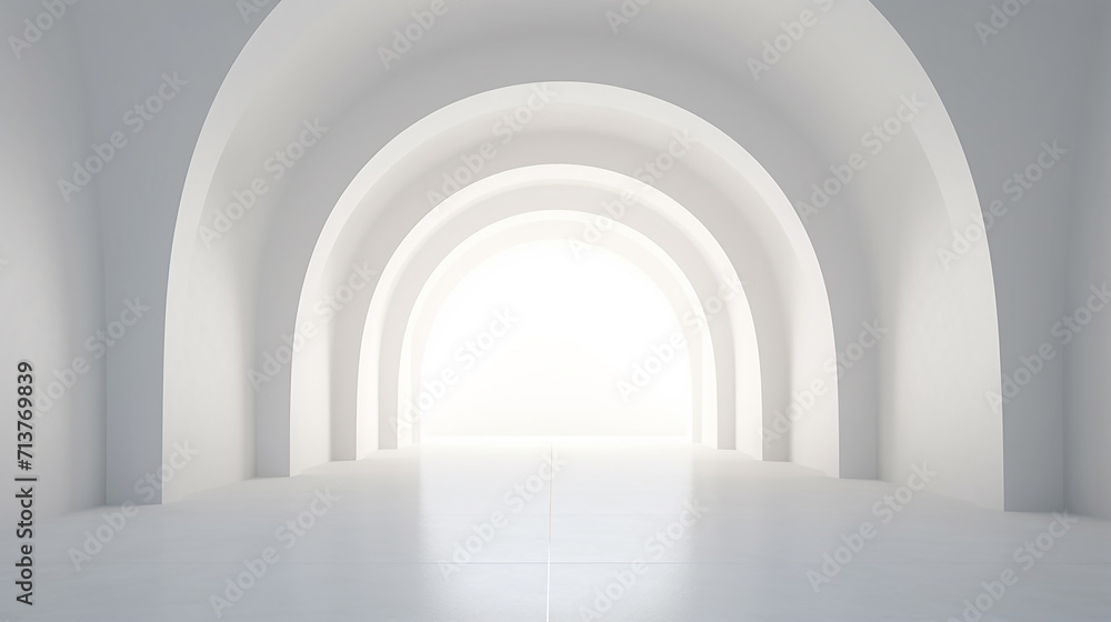 view of empty white room with arch design and concrete floor museum space 3D render. view of empty white room with arch design and concrete floor museum space 3D render.