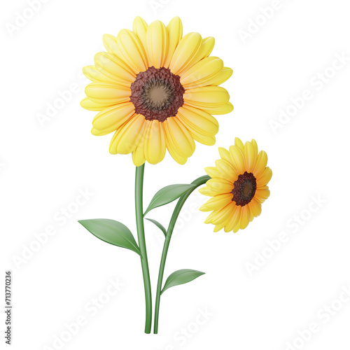 Illustration with 3d sunflower isolated on transparent background. Realistic vector illustration with yellow flower for decoration. © Hasibul