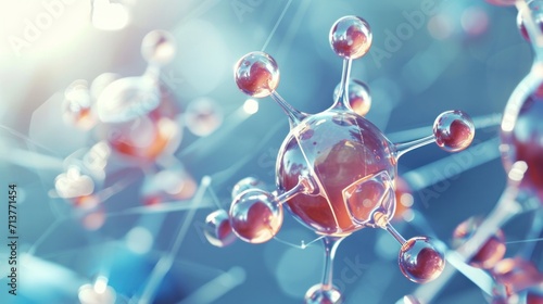 Fototapeta Naklejka Na Ścianę i Meble -  molecule or atom, Abstract structure for Science or medical background, 3d illustration, science, atom, abstract, chemistry, structure, blue, chemical, background.