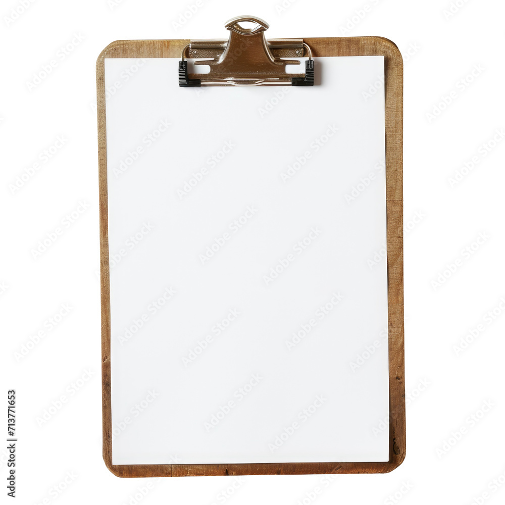 A blank clipboard with a metallic clip on a white background, ready for document placement. A blank clipboard with a metallic clip on a white background, ready for document placement.