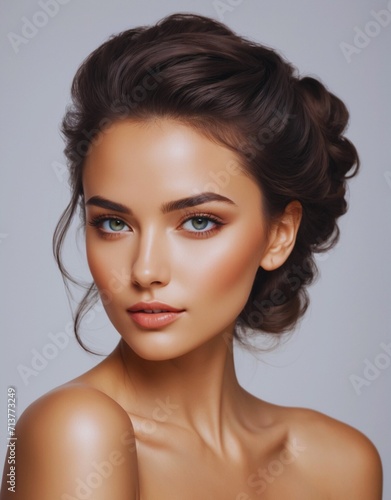 Fashion model face, Close-up beauty, Glamorous portrait, Elegant features, Stylish facial details, Vogue model close-up, Runway beauty shot, Chic facial expressions, Trendy fashion look, Modern model 