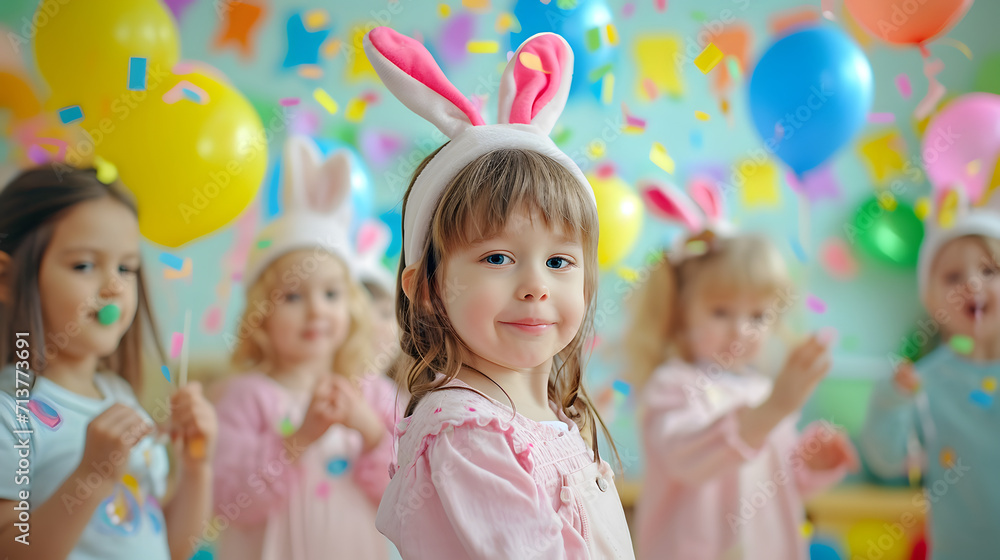 Happy girl in bunny ear celebrating easter festival Happy girl in bunny ear celebrating easter festival