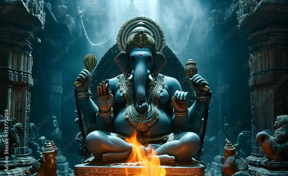 Naklejka premium Lord ganesha sculpture in temple. Lord ganesh festival.