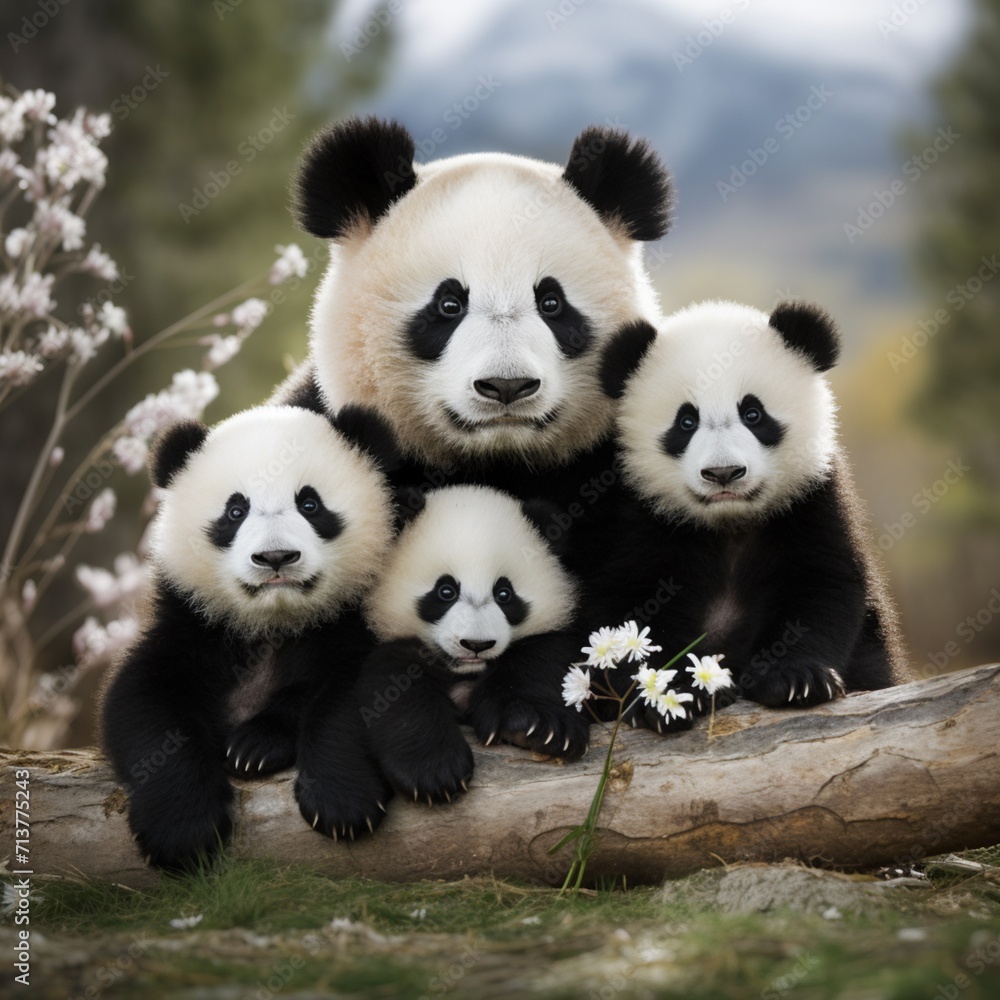 Obraz premium Nice color panda bears image Generative AI
