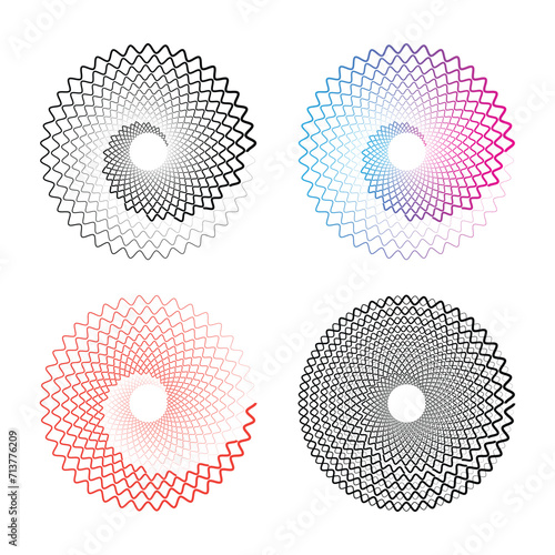 Concentric radial circles. Radiating, circular spiral, vortex circular lines.